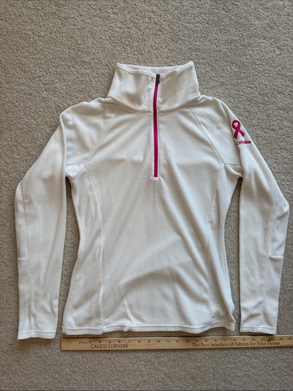 Columbia White Fleece Quarter-Zip Top with Pink Accents